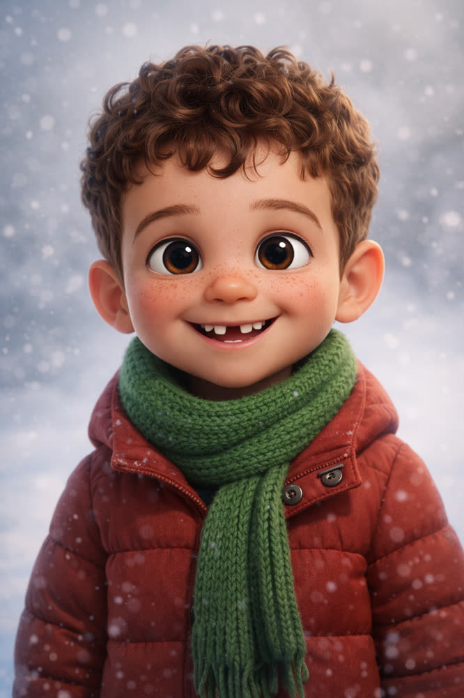 The same child as a 3D animated hero